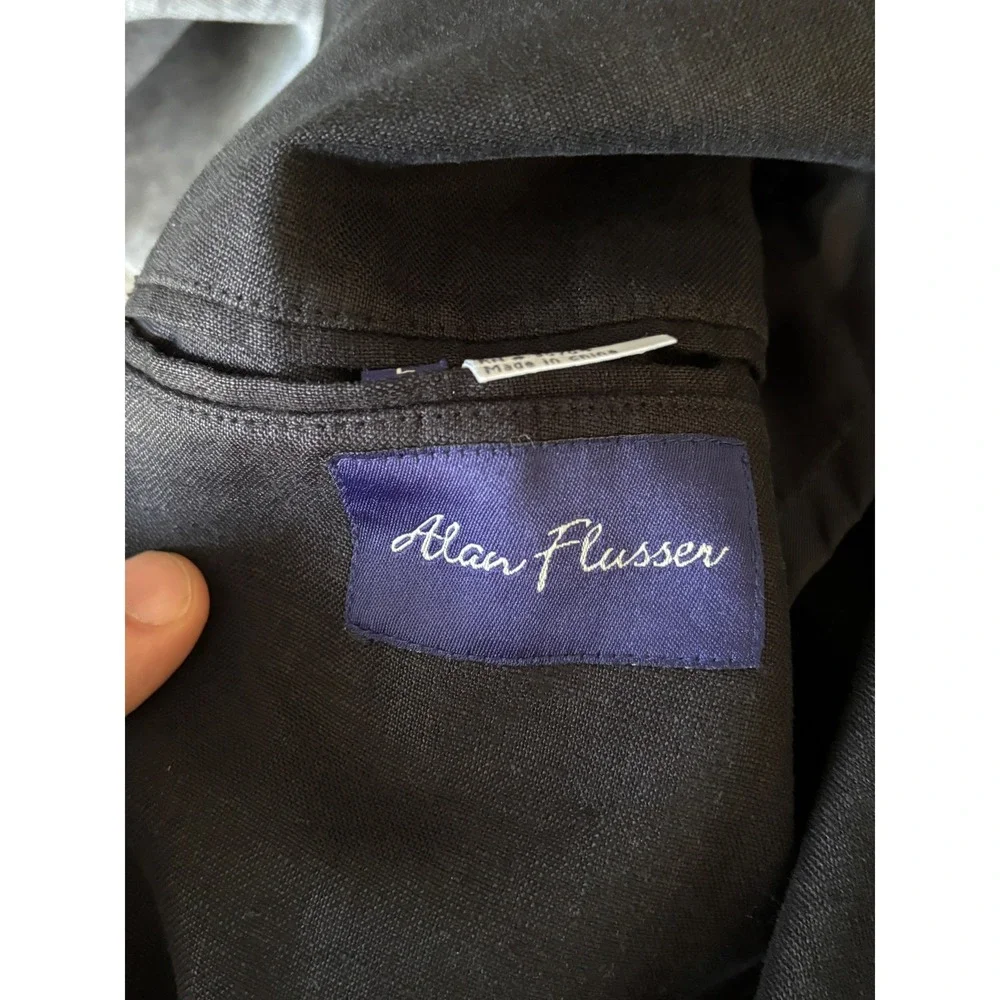 Alan Flusser Mens Black 100% Linen 2-Button Sport Coat Blazer Jacket Large
